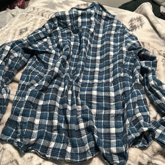 Stussy Womens Plaid Quilted Blue Flannel Button Up Top - Picture 5 of 7